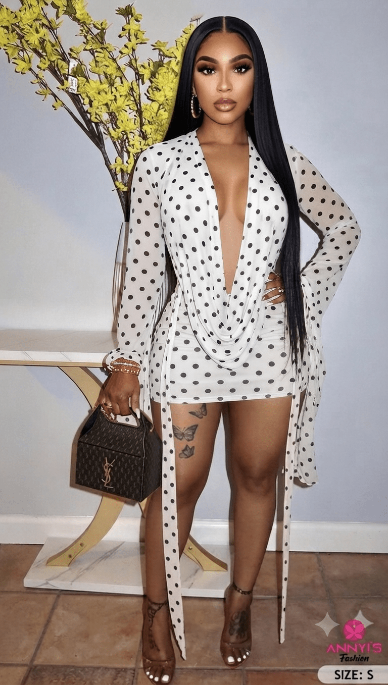 Opulent Polka Dot Draped Mini Dress [S]