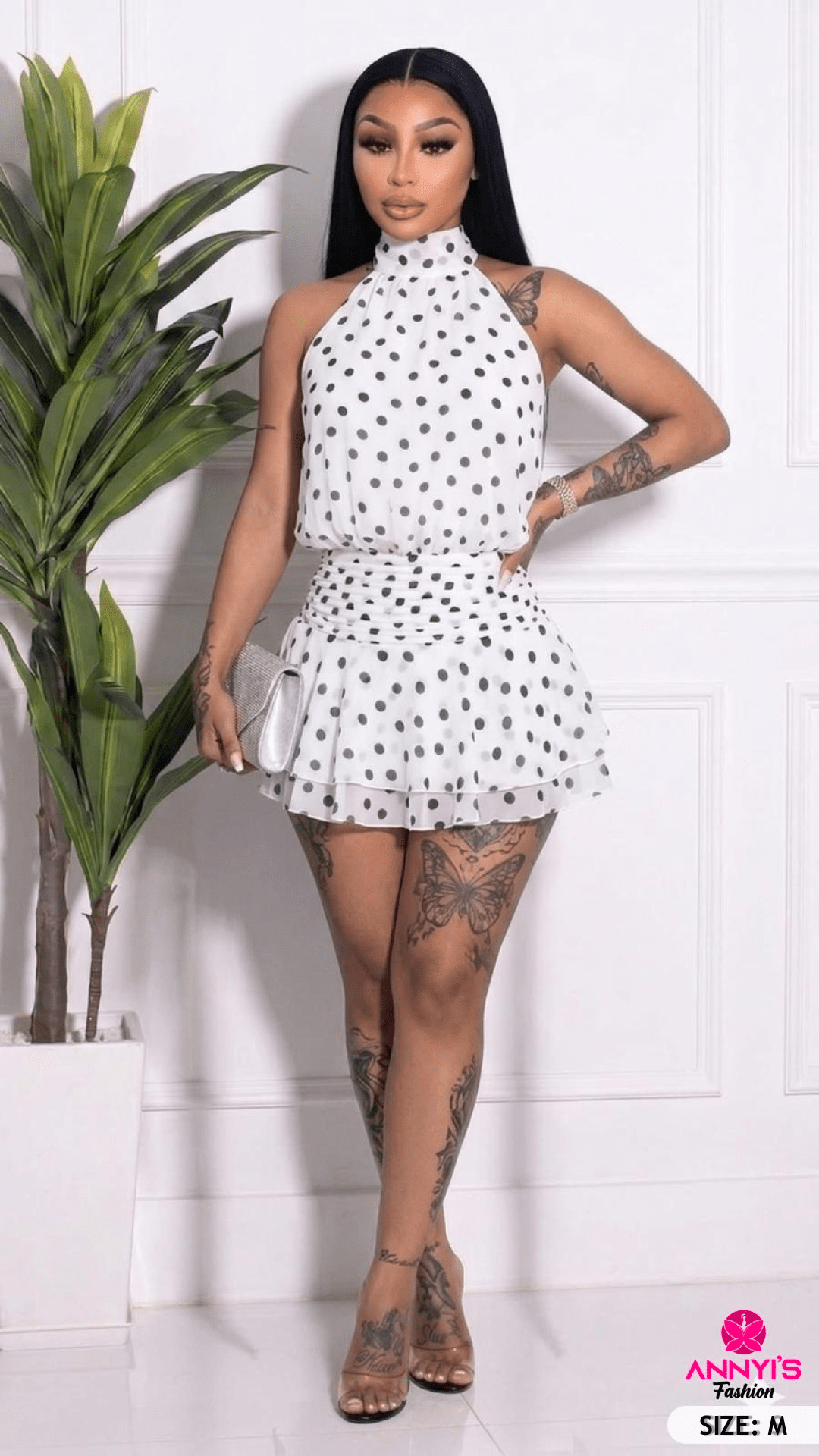 Chic Polka Dot Halter Dress [M]