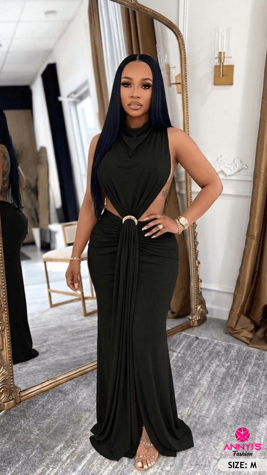 Opulent Black Cutout Evening Dress [M]