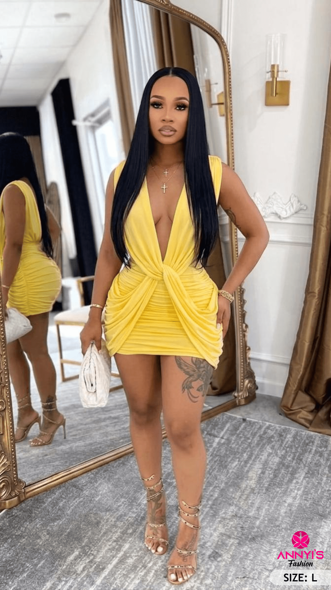 Luxe Yellow Ruched Mini Dress [L]