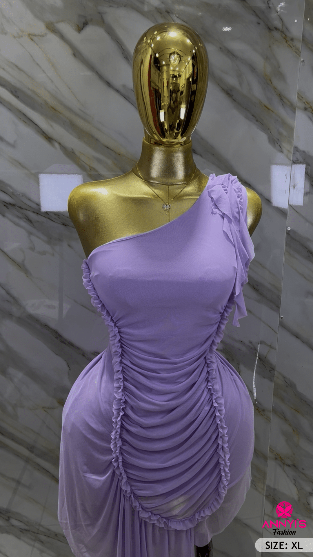 Enchanted Lilac One-Shoulder Ruffled Dress [XL]