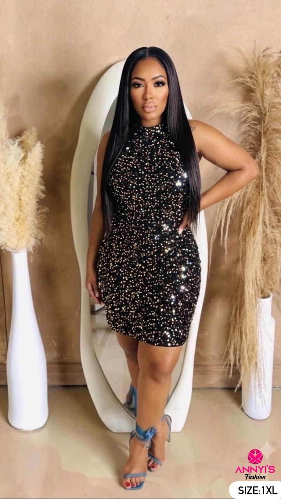Enchanted Sparkle Sleeveless Mini Dress [1XL]