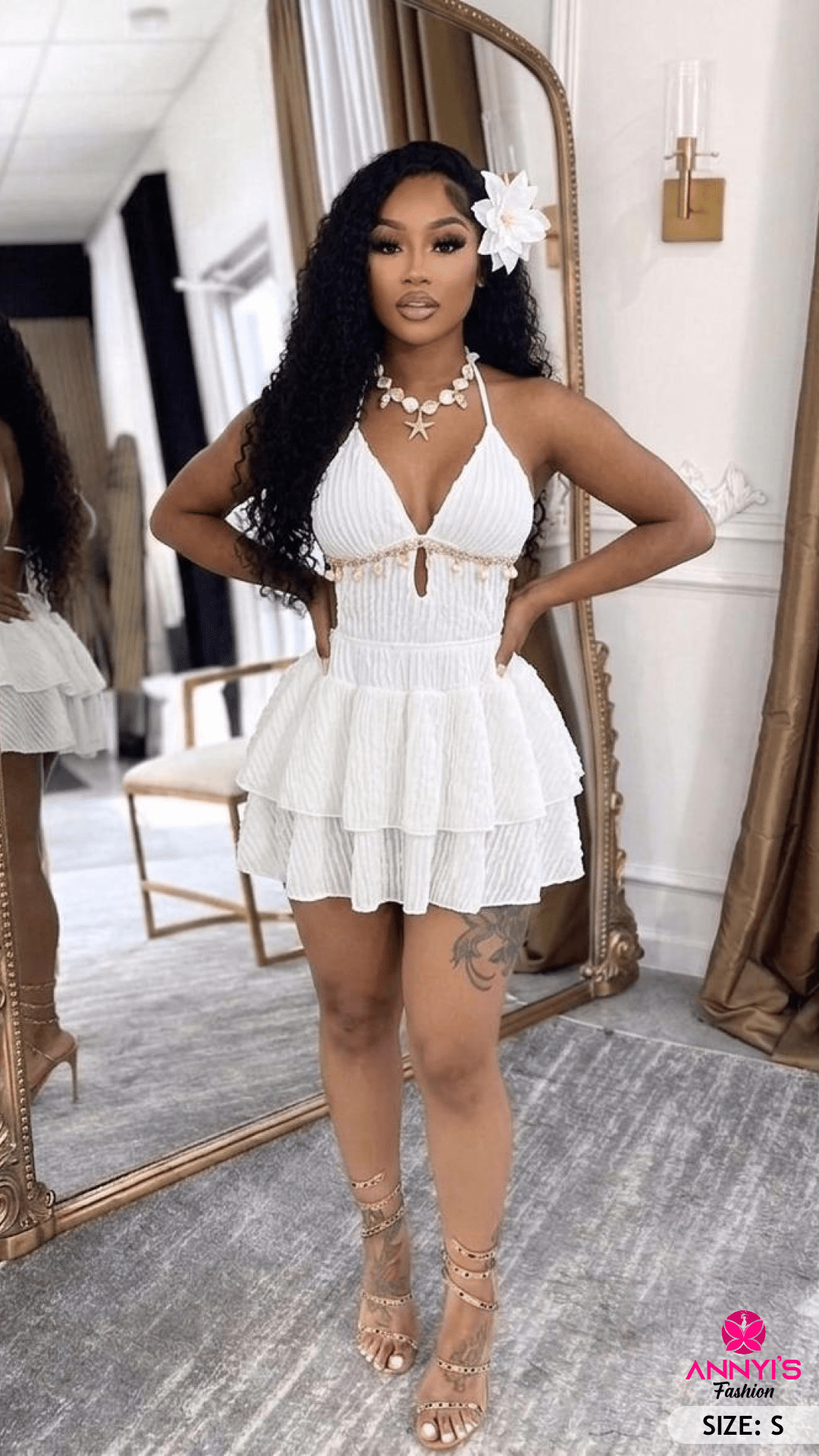 Opulent White Tiered Ruffle Mini Dress [S]