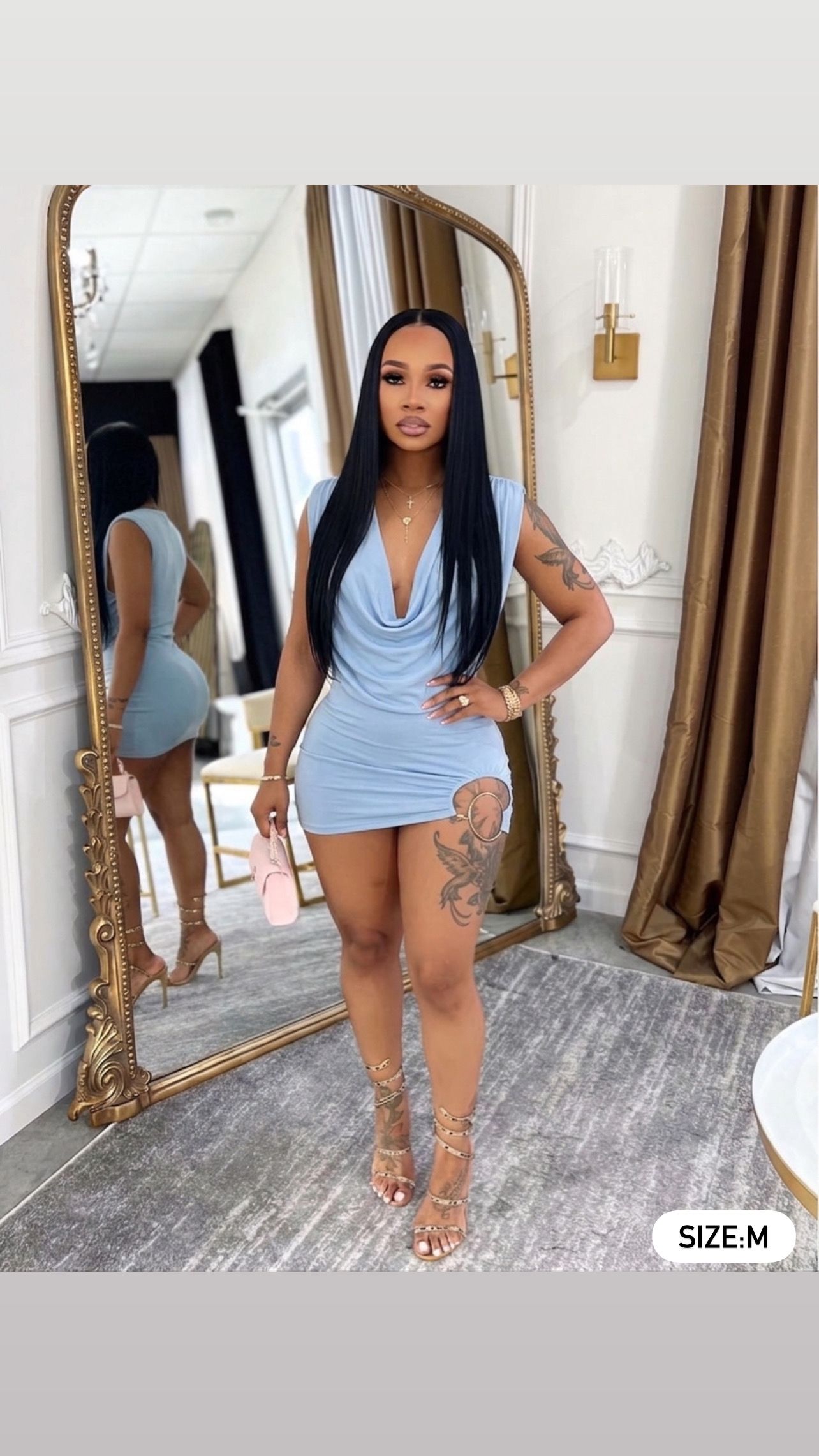 Opulent Draped Neck Bodycon Mini Dress [M]
