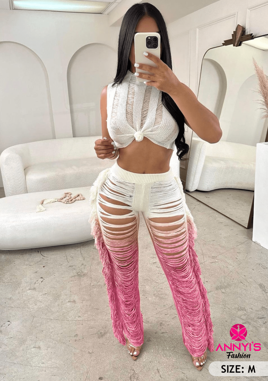 Enchanted Ombre Fringe Pants Set [M]