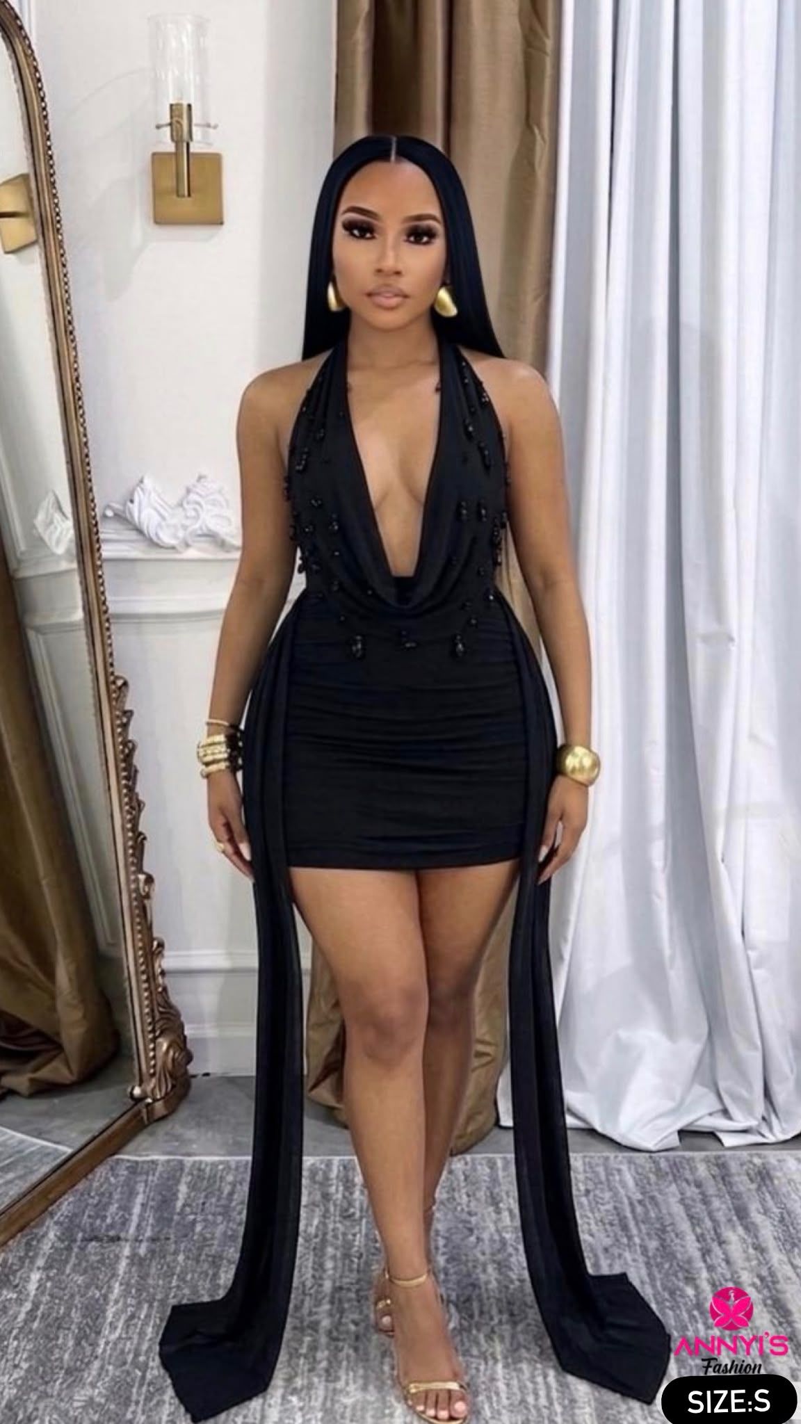 Radiance Black Beaded Mini Dress [S]
