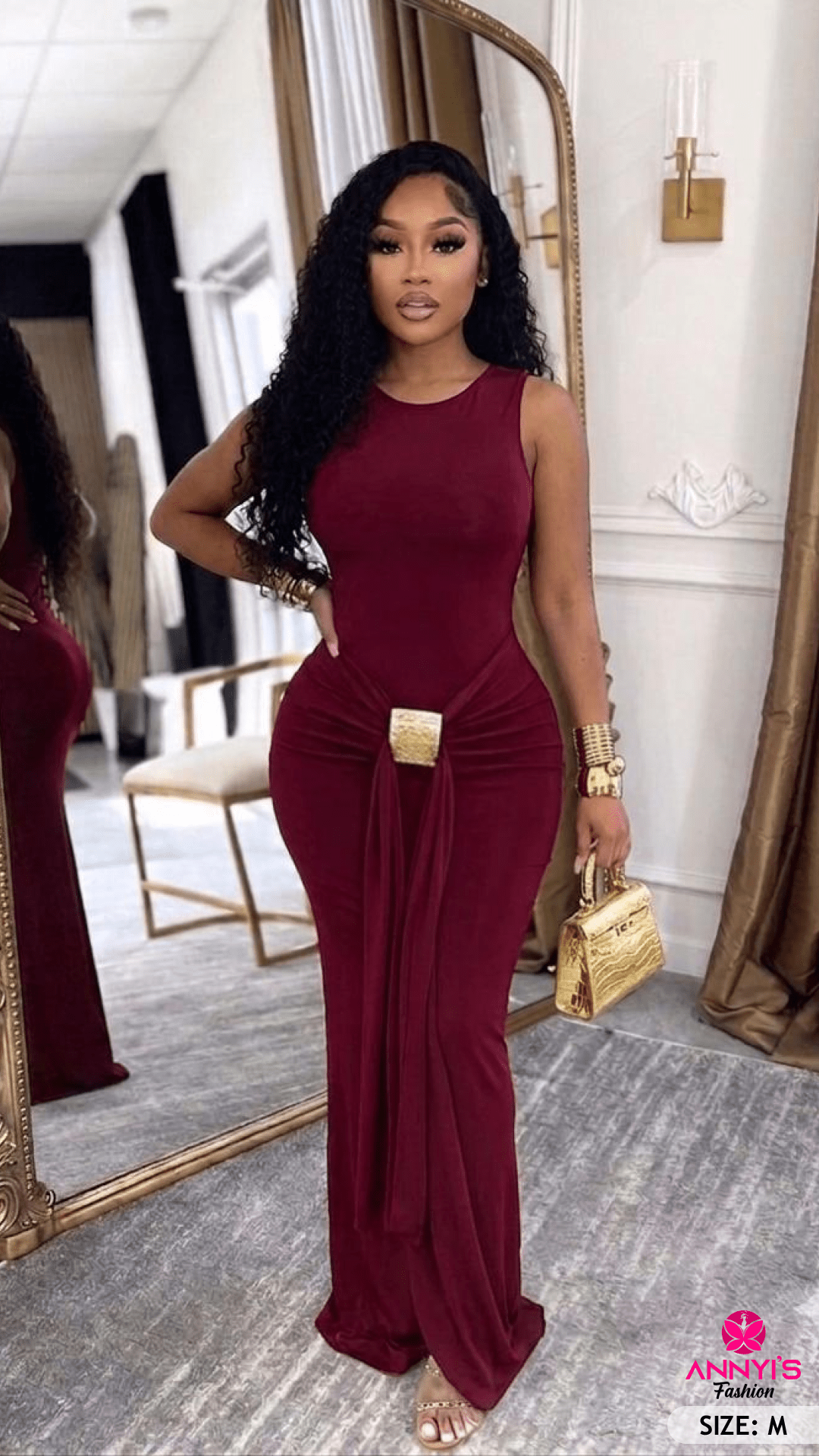 Luxe Burgundy Ruched Maxi Dress [M]