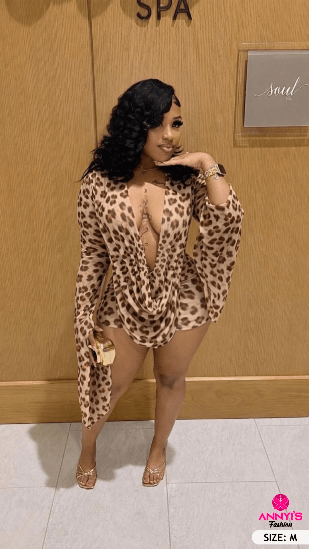 Luxe Leopard Print Plunge Neck Dress [M]