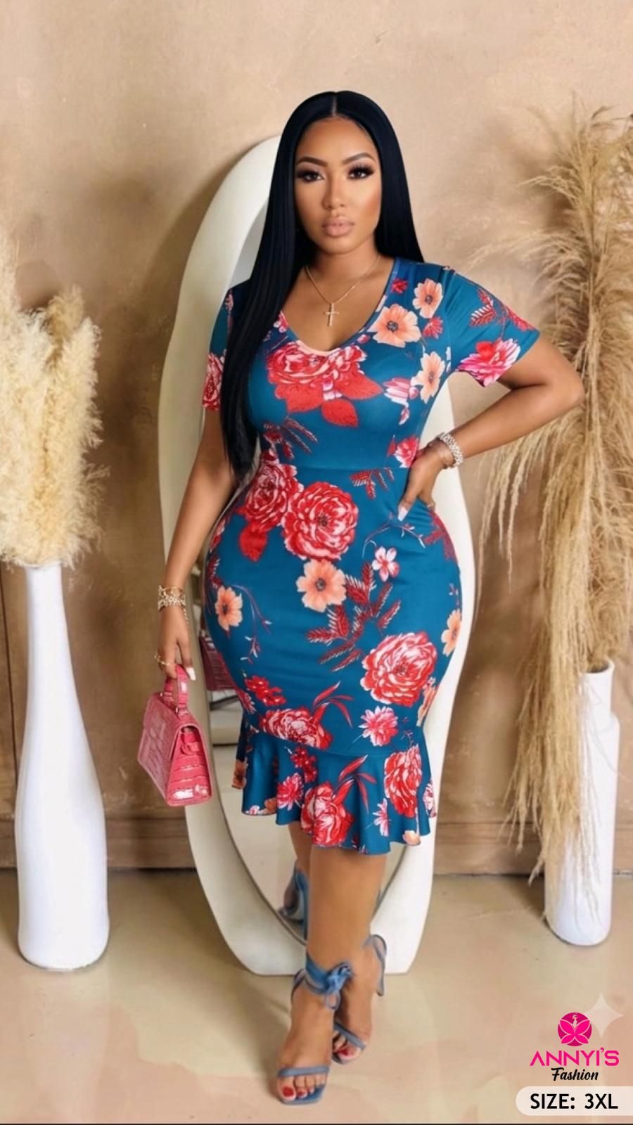 Women Fashion Trendy Plus Size Dress [3XL]