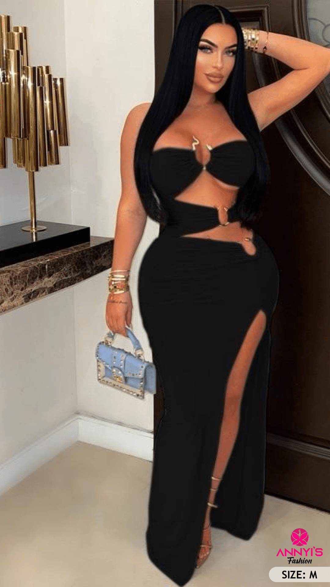Luxe Cutout Black Maxi Dress [M]