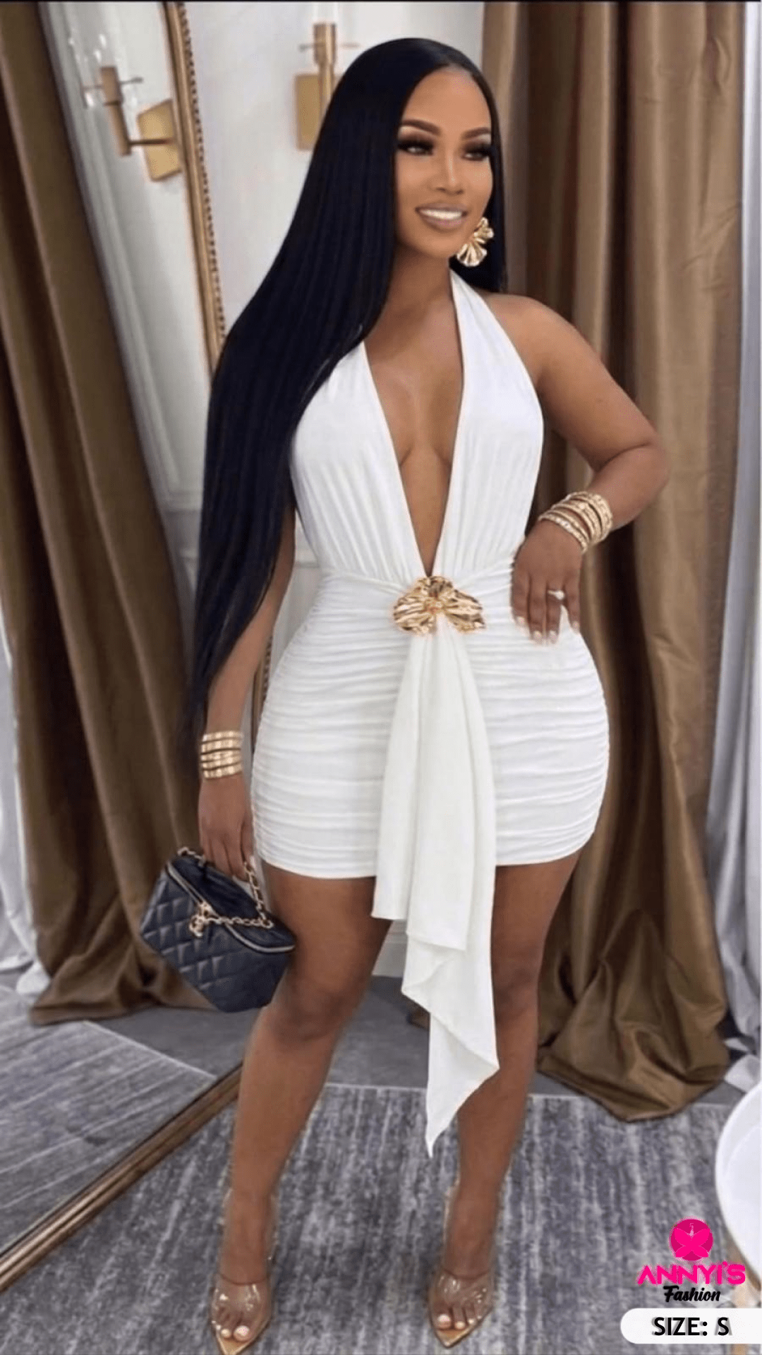Opulent Ruched Halter Mini Dress [S]