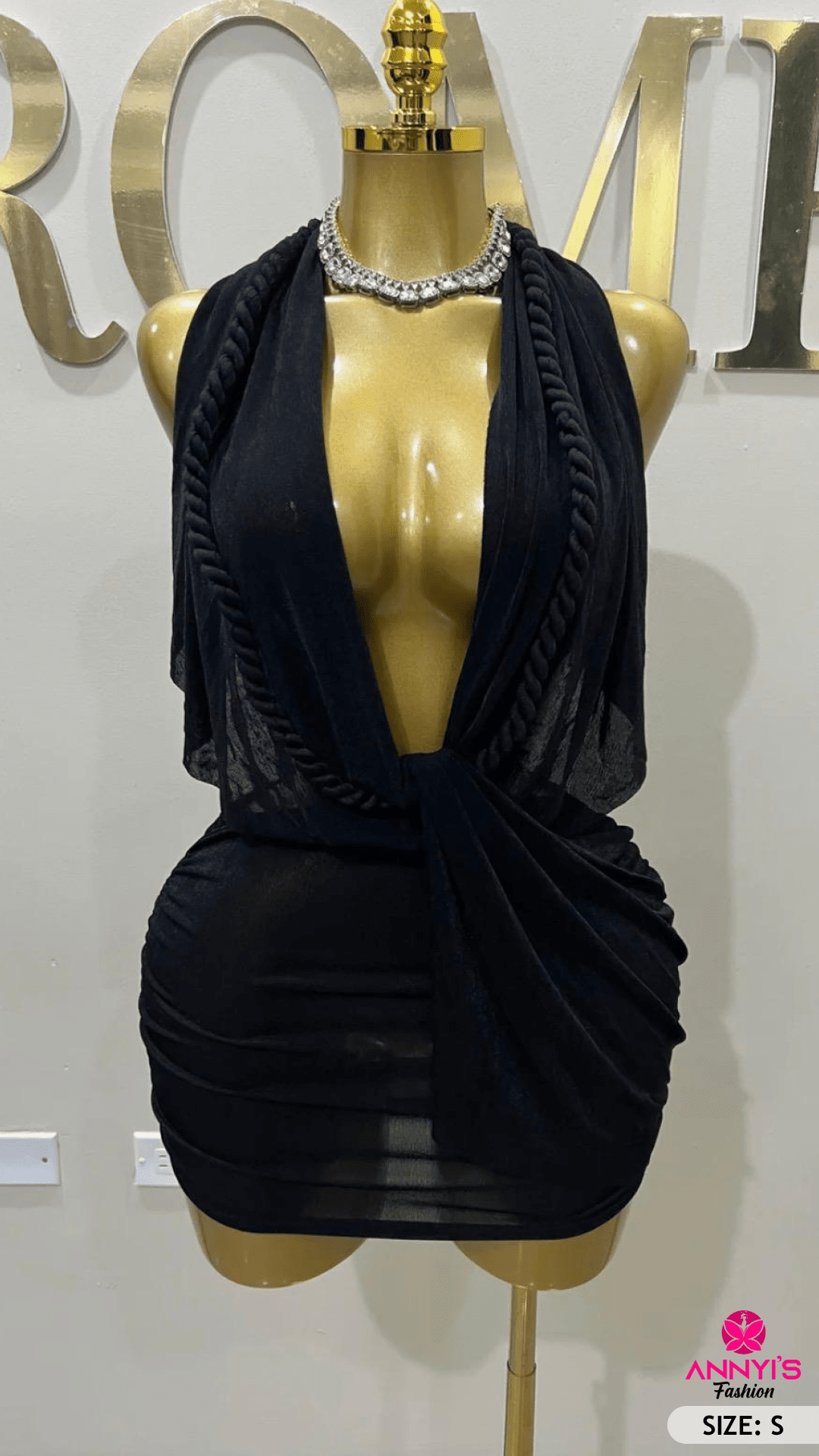 Luxe Draped Black Mini Dress [S]