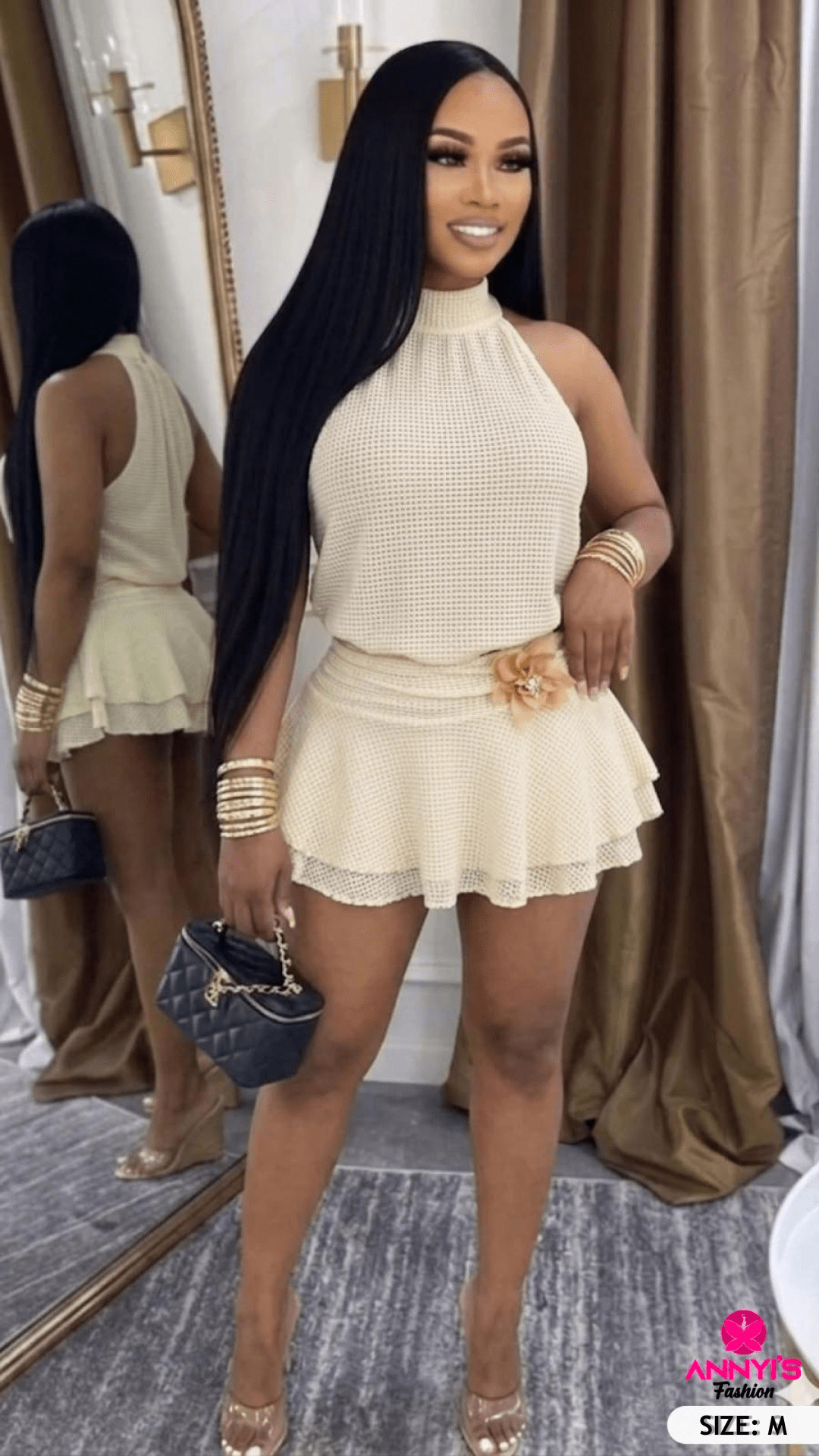 Luxe Cream Halter Neck Mini Dress [M]