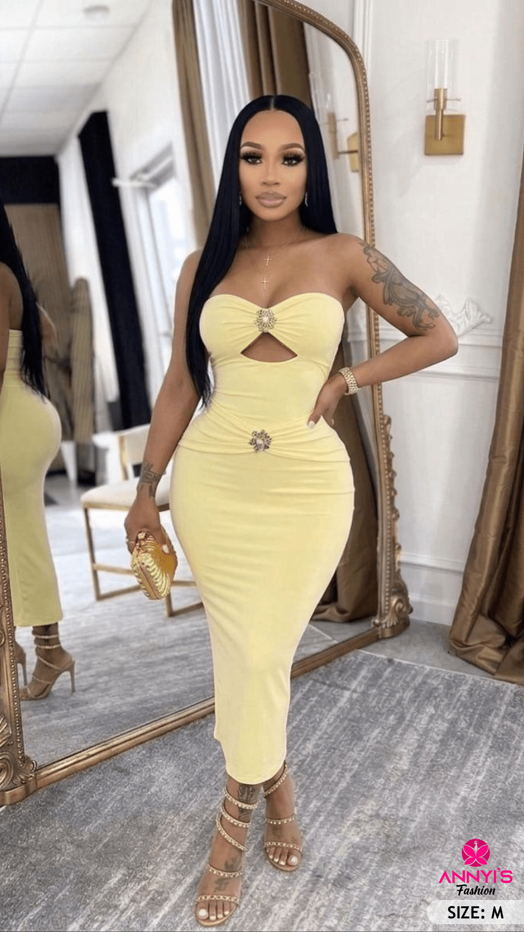 Luxe Strapless Cutout Midi Dress [M]