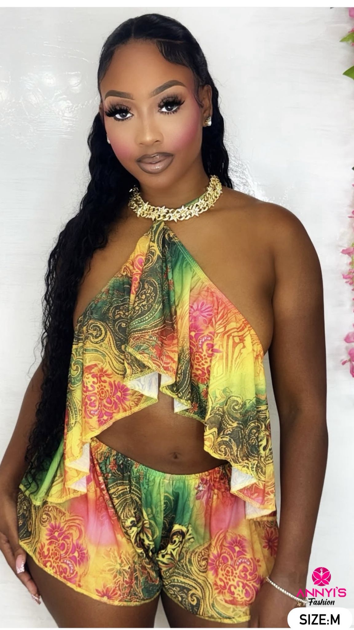 Luxe Tropical Halter Two-Piece Set [M]