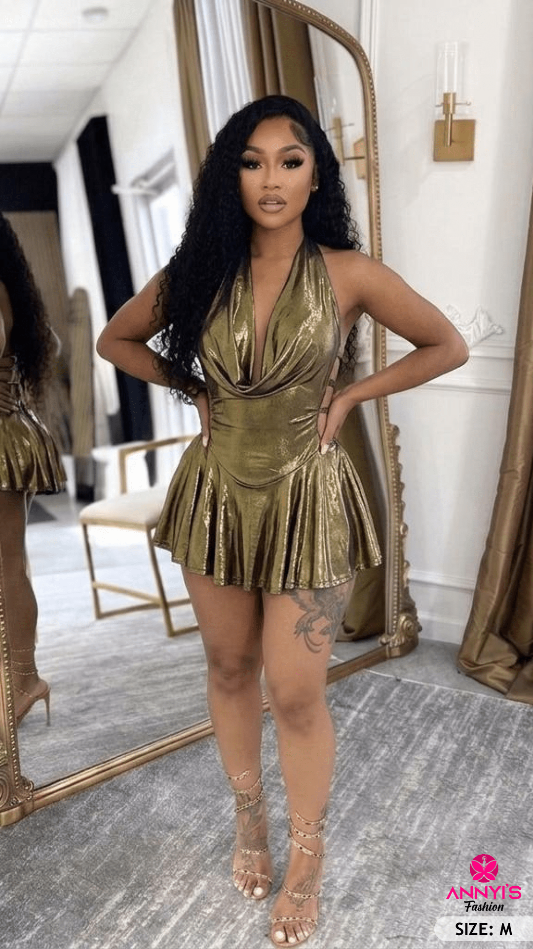 Radiance Metallic Gold Halter Mini Dress [M]