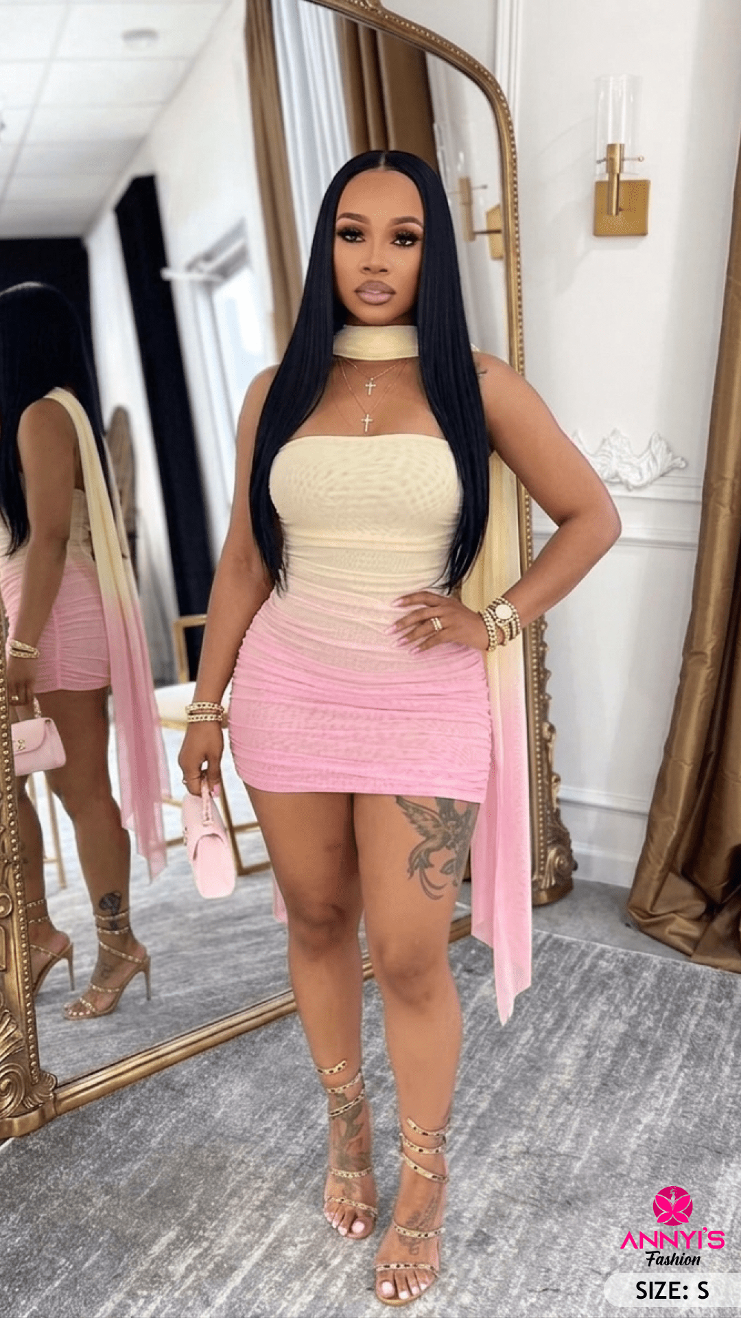 Luxe Ombre Ruched Mini Dress [S]
