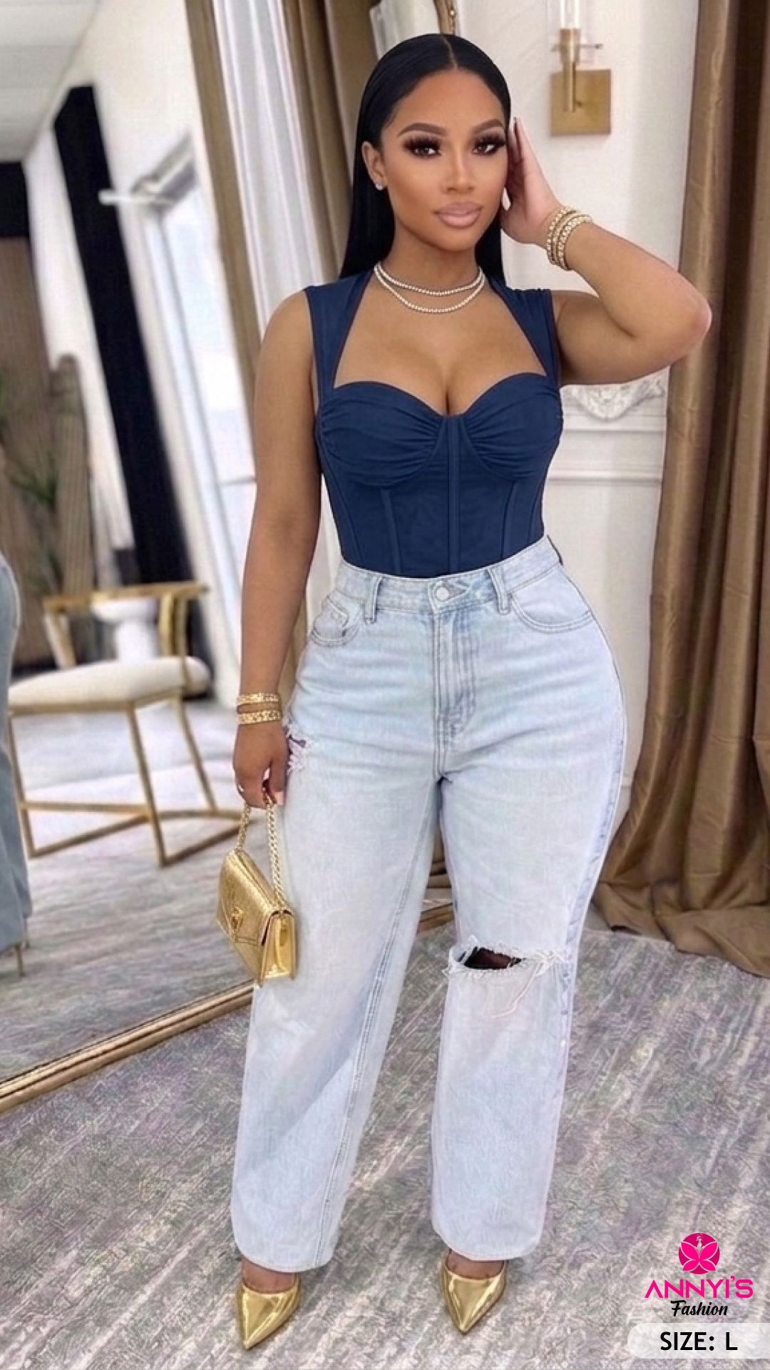 Enchanted Navy Corset Crop Top [L]