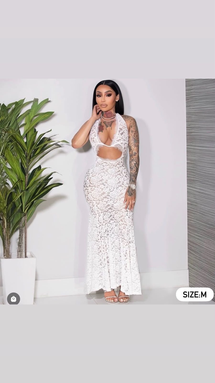 Luxe White Lace Cutout Maxi Dress [M]