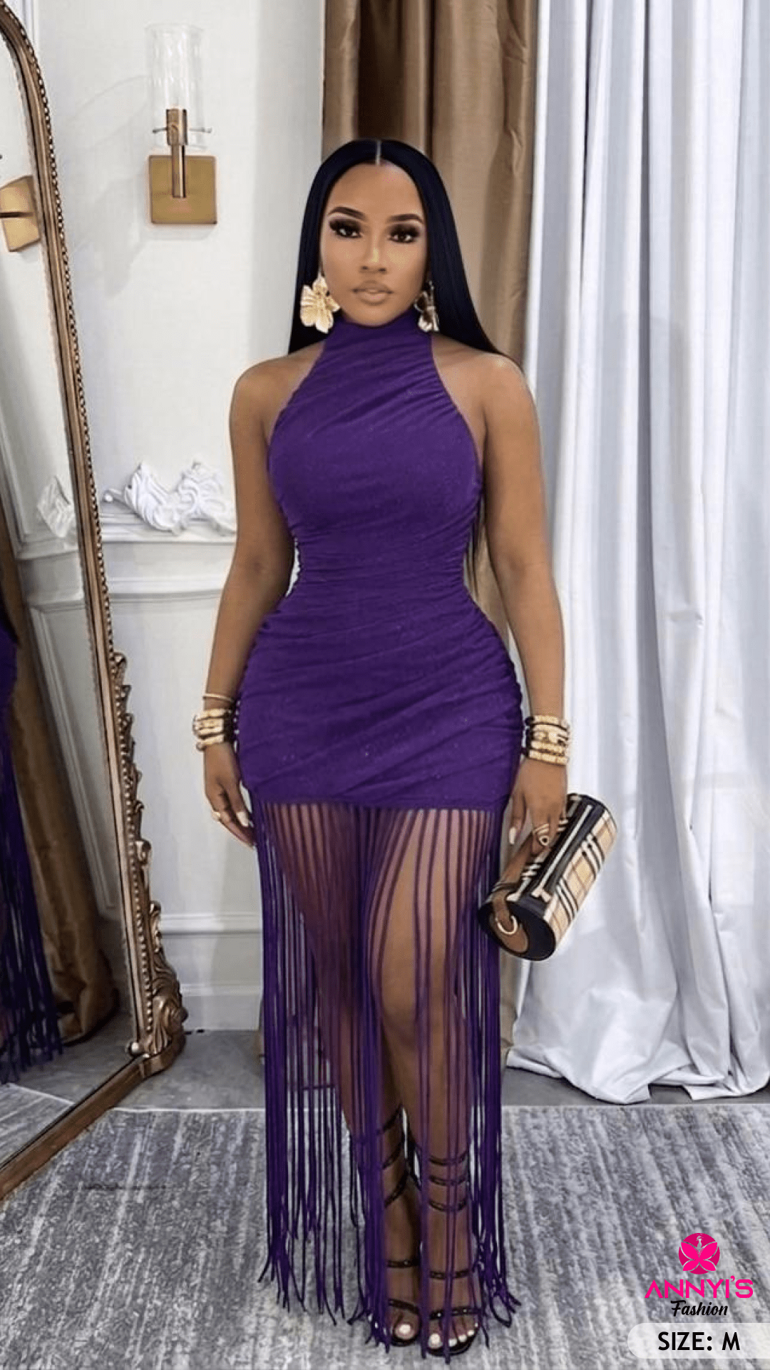 Allure Purple Fringe Maxi Dress [M]