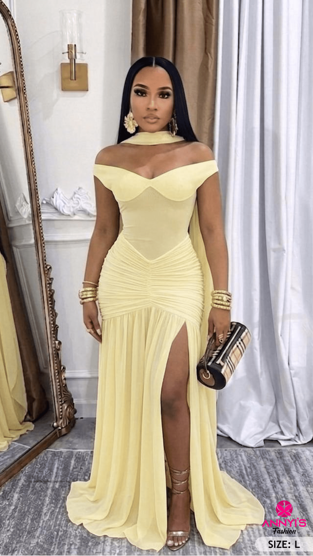 Radiance Off-Shoulder Ruched Evening Gown [L]