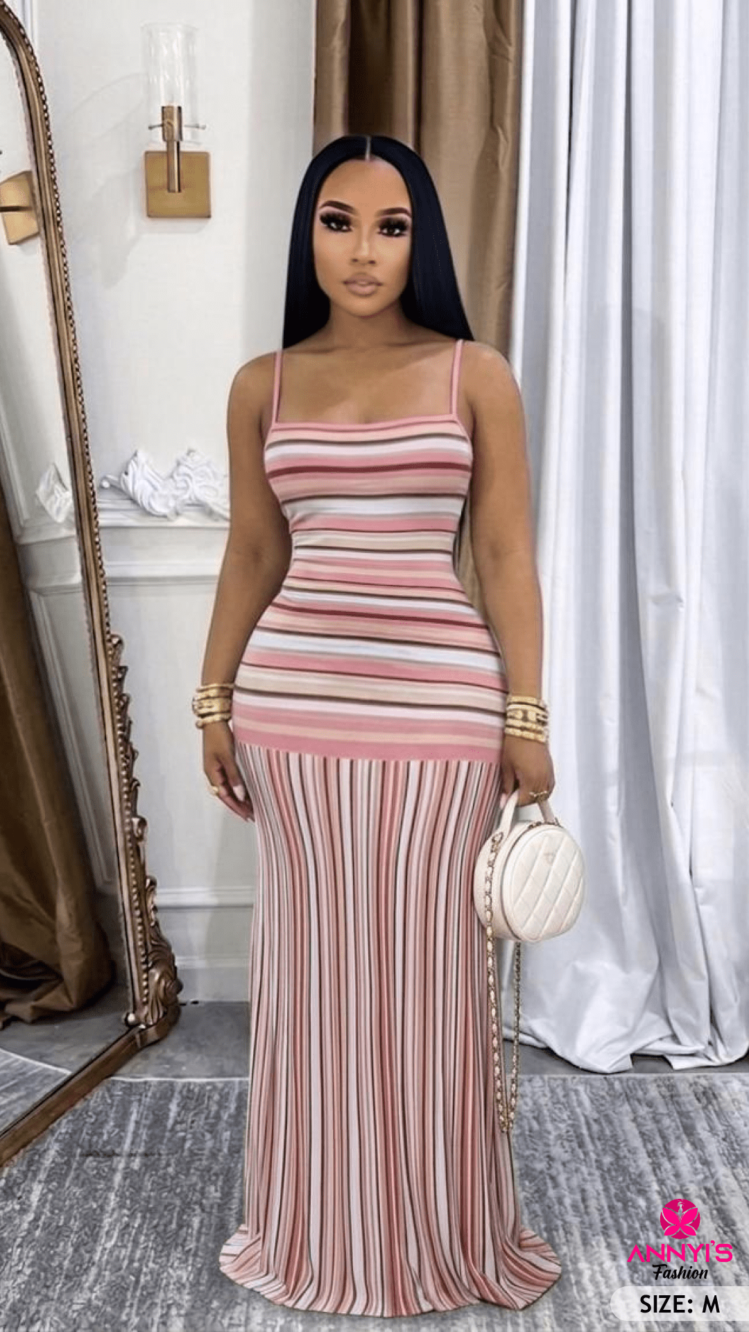 Exquisite Striped Maxi Dress [M]