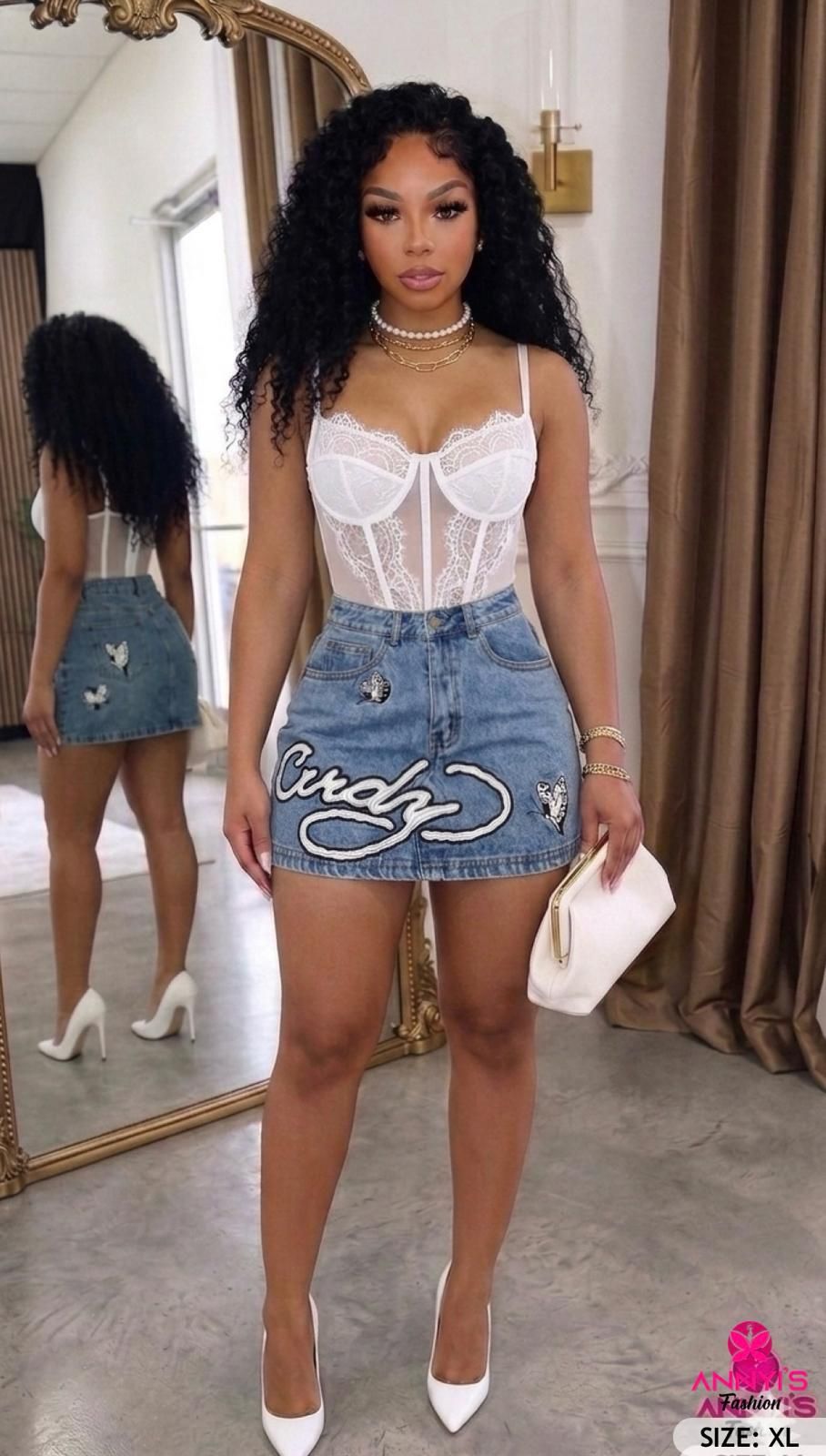 Enchanting Butterfly Denim Mini Skirt [XL]