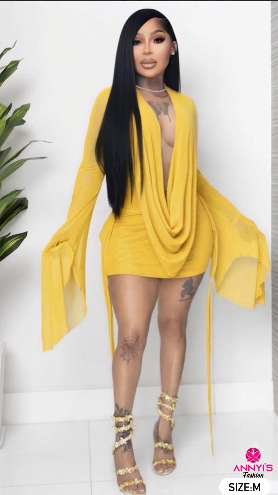 Luxe Draped Yellow Mini Dress [M]