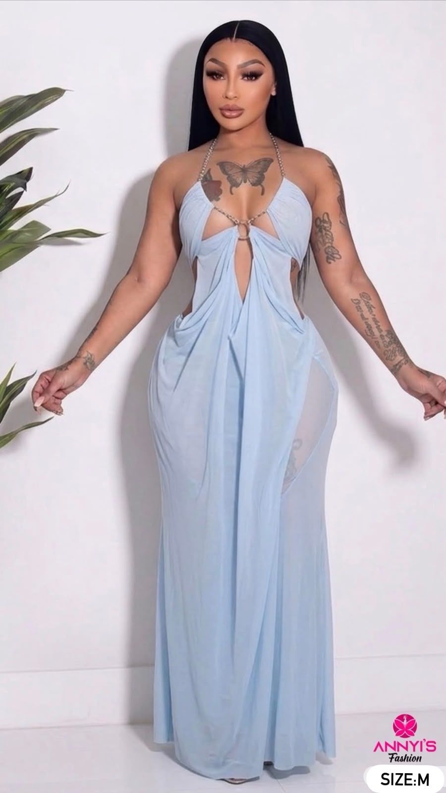 Opulent Chain Halter Cutout Maxi Dress [M]