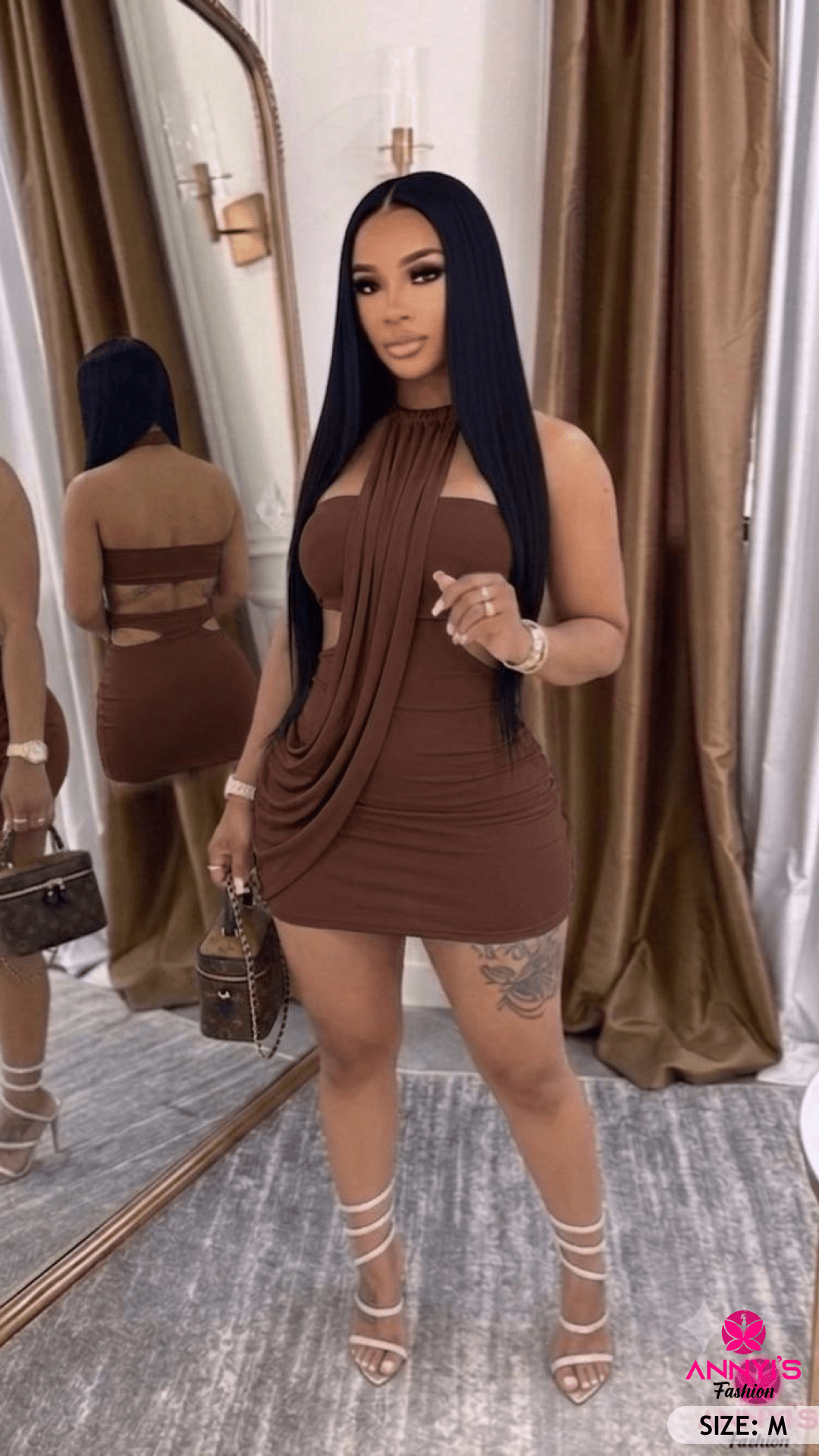 Chic Brown Draped Mini Dress [M]