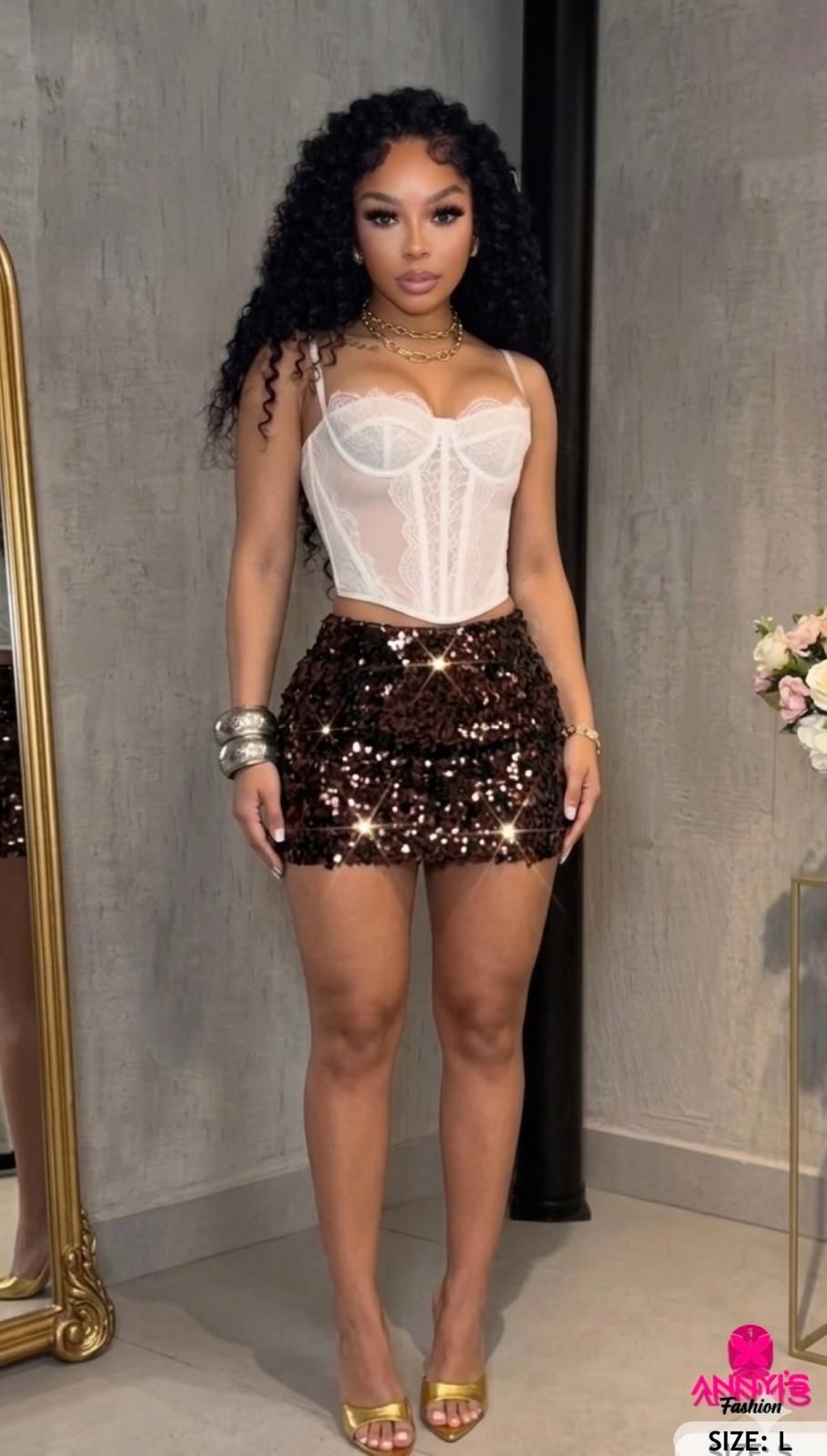 Allure Sequined Halter Mini Skirt [L]