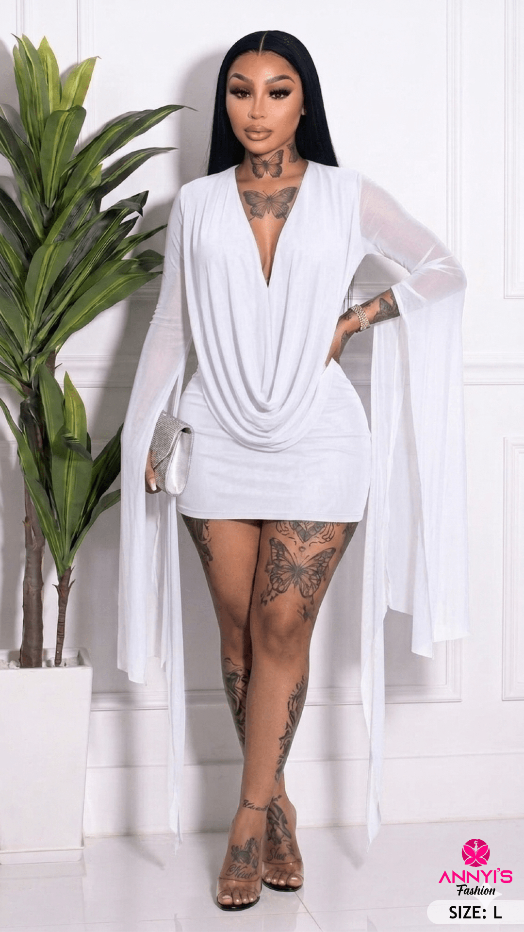Luxe draped long sleeve mini dress [L]