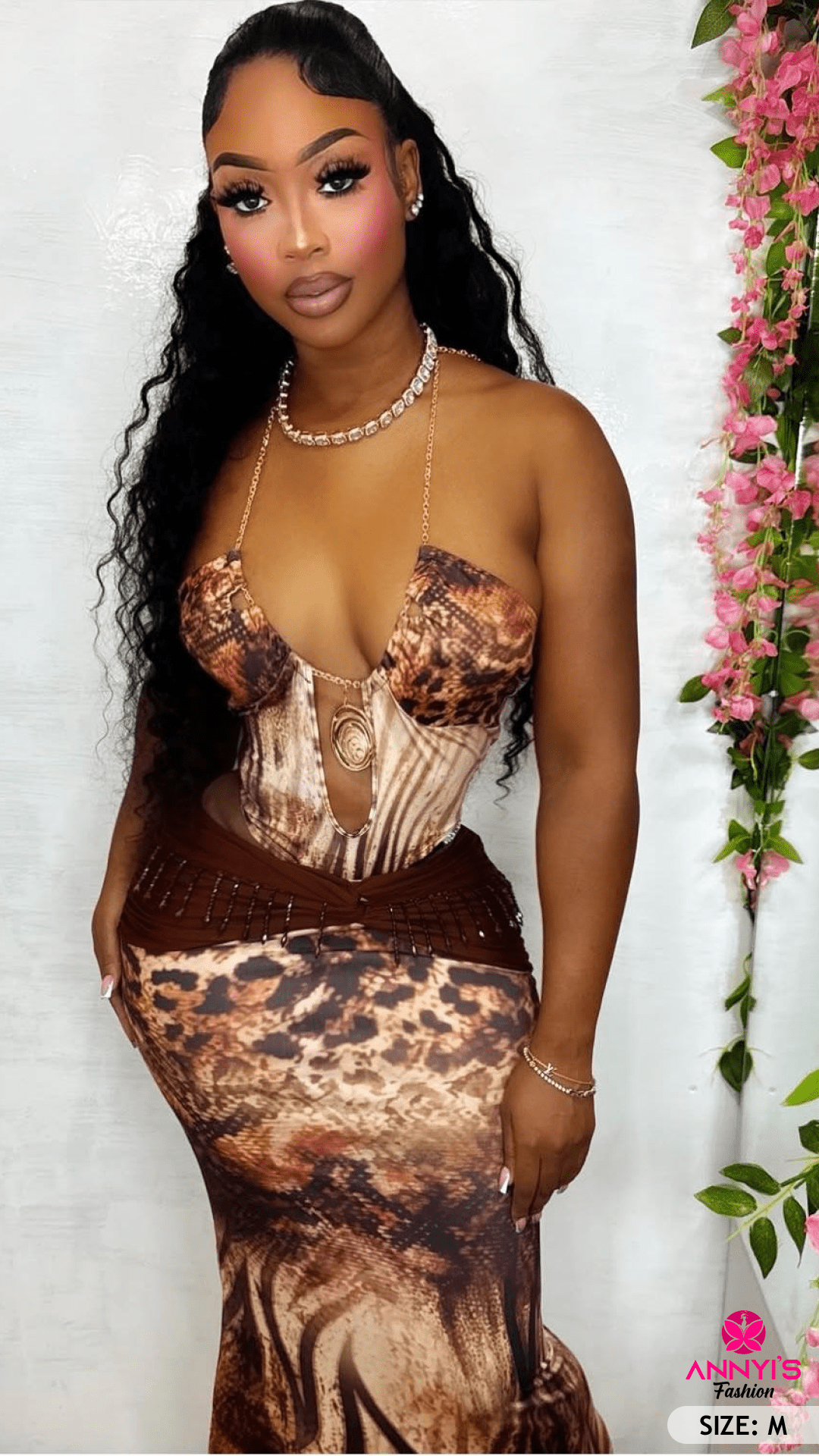 Luxe Animal Print Chain Detail Dress [M]