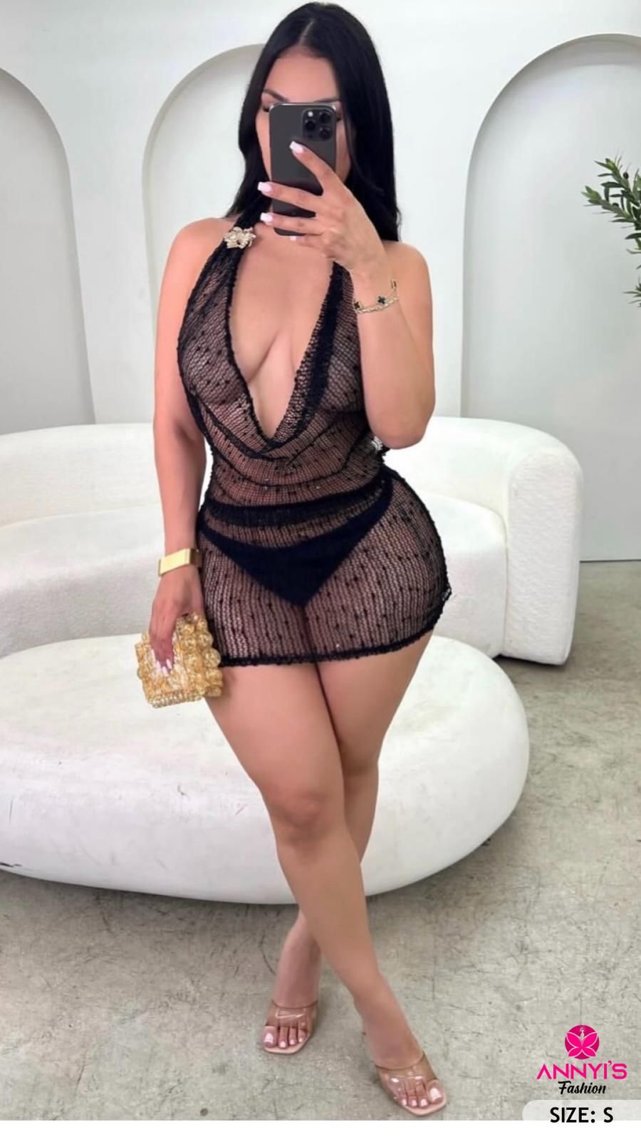 Opulent Black Halter Mini Dress [S]
