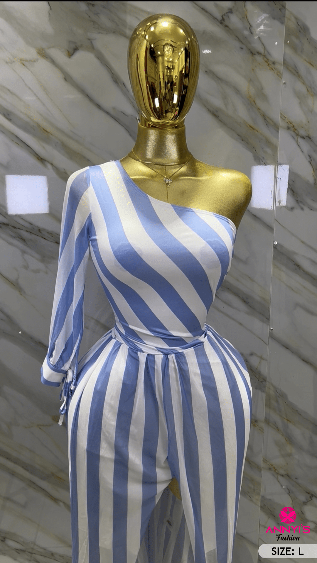 Bliss One-Shoulder Striped Jumpsuit [L]