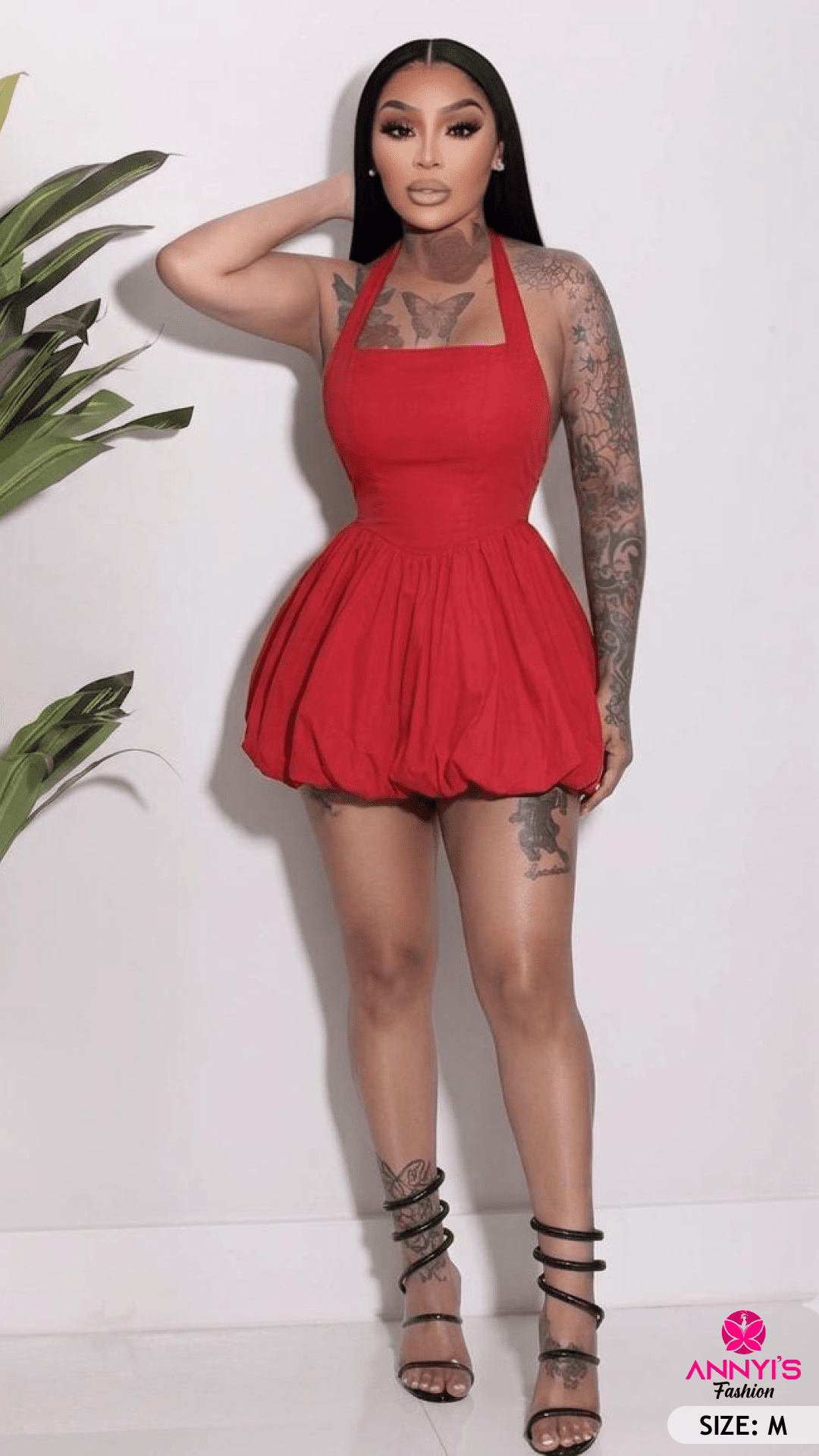 Luxe Red Bubble Hem Halter Dress [M]