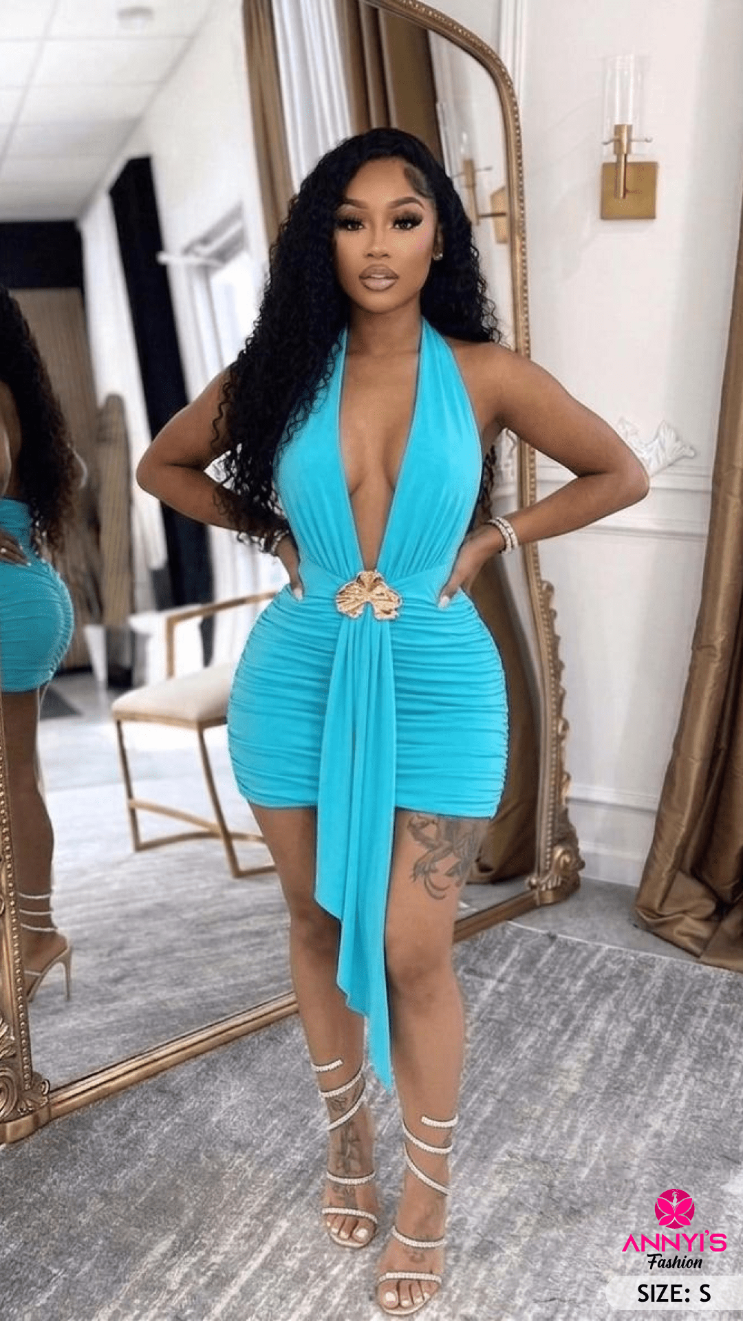 Luxe Ruched Halter Mini Dress [S]