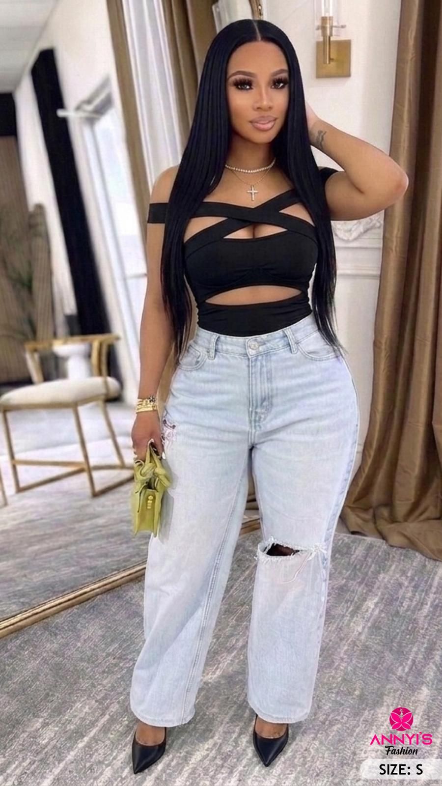 Glam Cutout Off-Shoulder Crop Top [S]