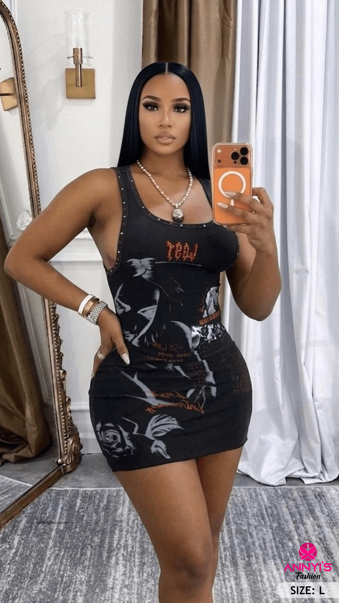 Opulent Graphic Bodycon Mini Dress [L]