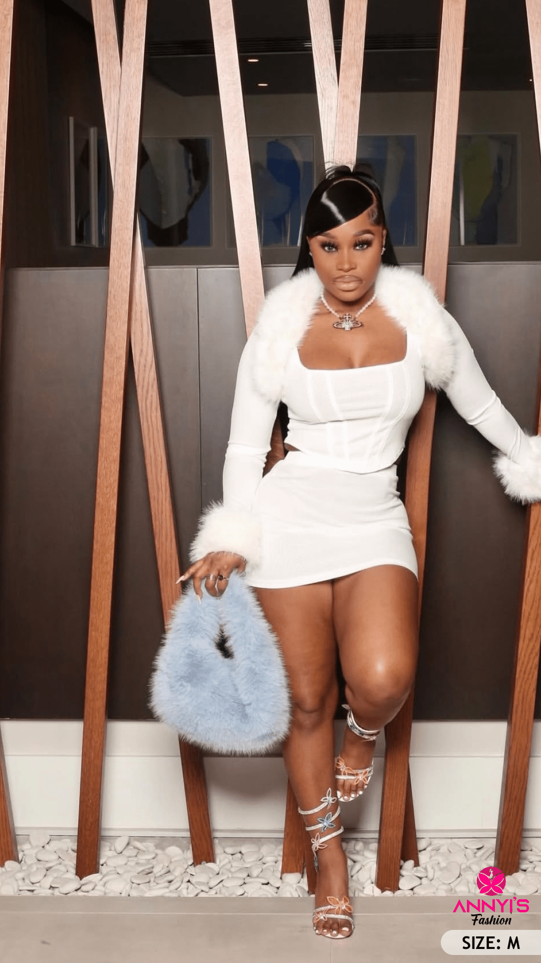 Afternoon Luxe White Fur Trim Two-Piece Set [M]