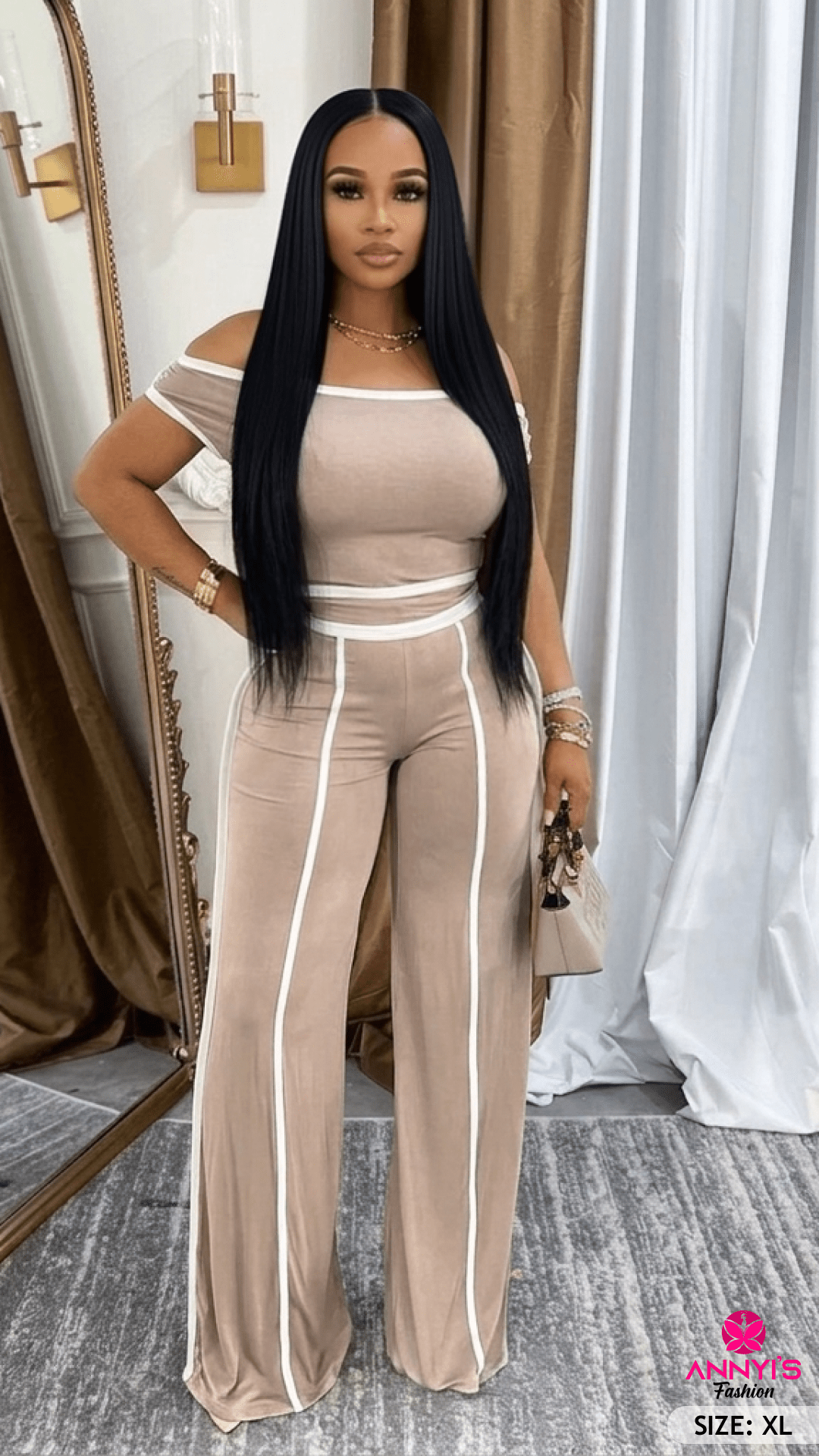 Radiance Two-Piece Off-Shoulder Top and Wide Leg Pants Set [XL]