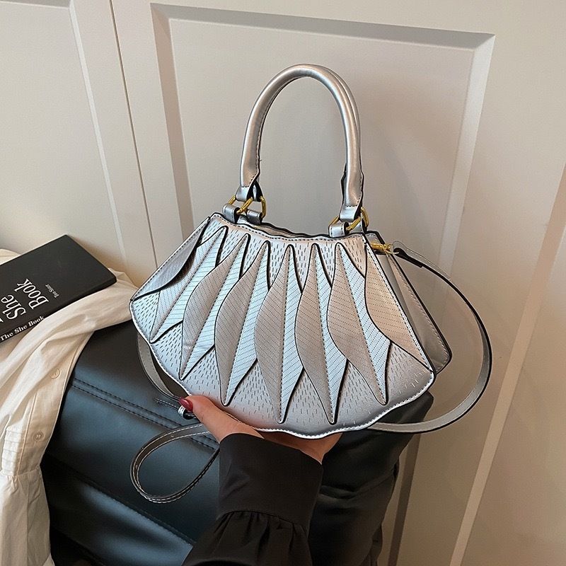 Enchanted Silver Pleated Leather Handbag