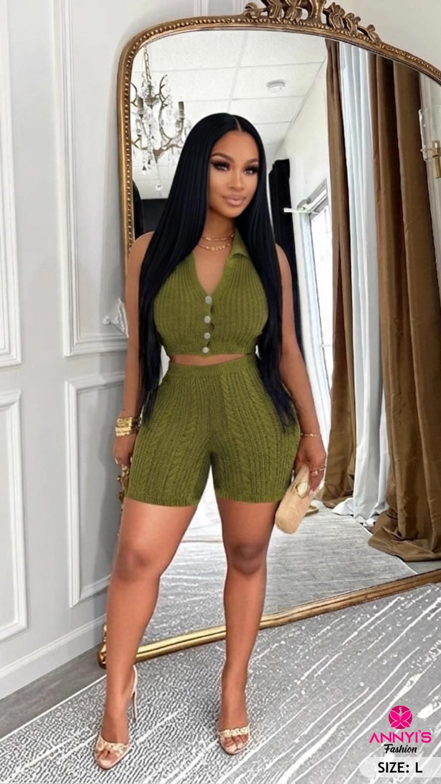 Opulent Ribbed Knit Two-Piece Set [L]