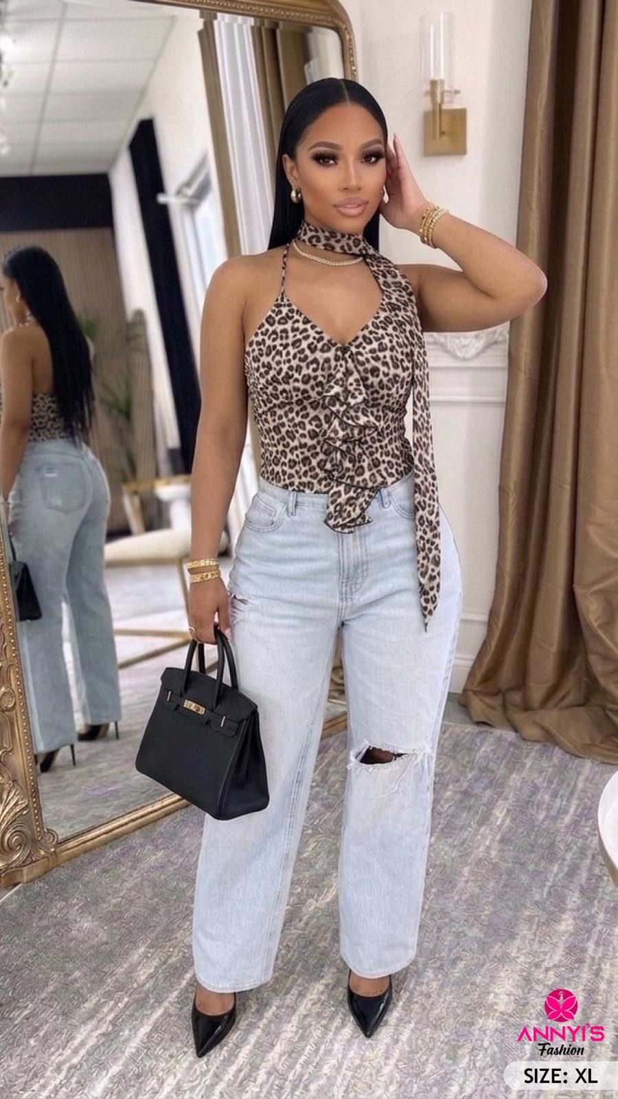 Enchanted Leopard Print Ruffle Halter Top [XL]