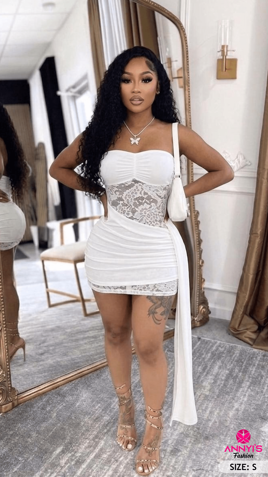 Opulent Sheer Lace Bodycon Mini Dress [S]