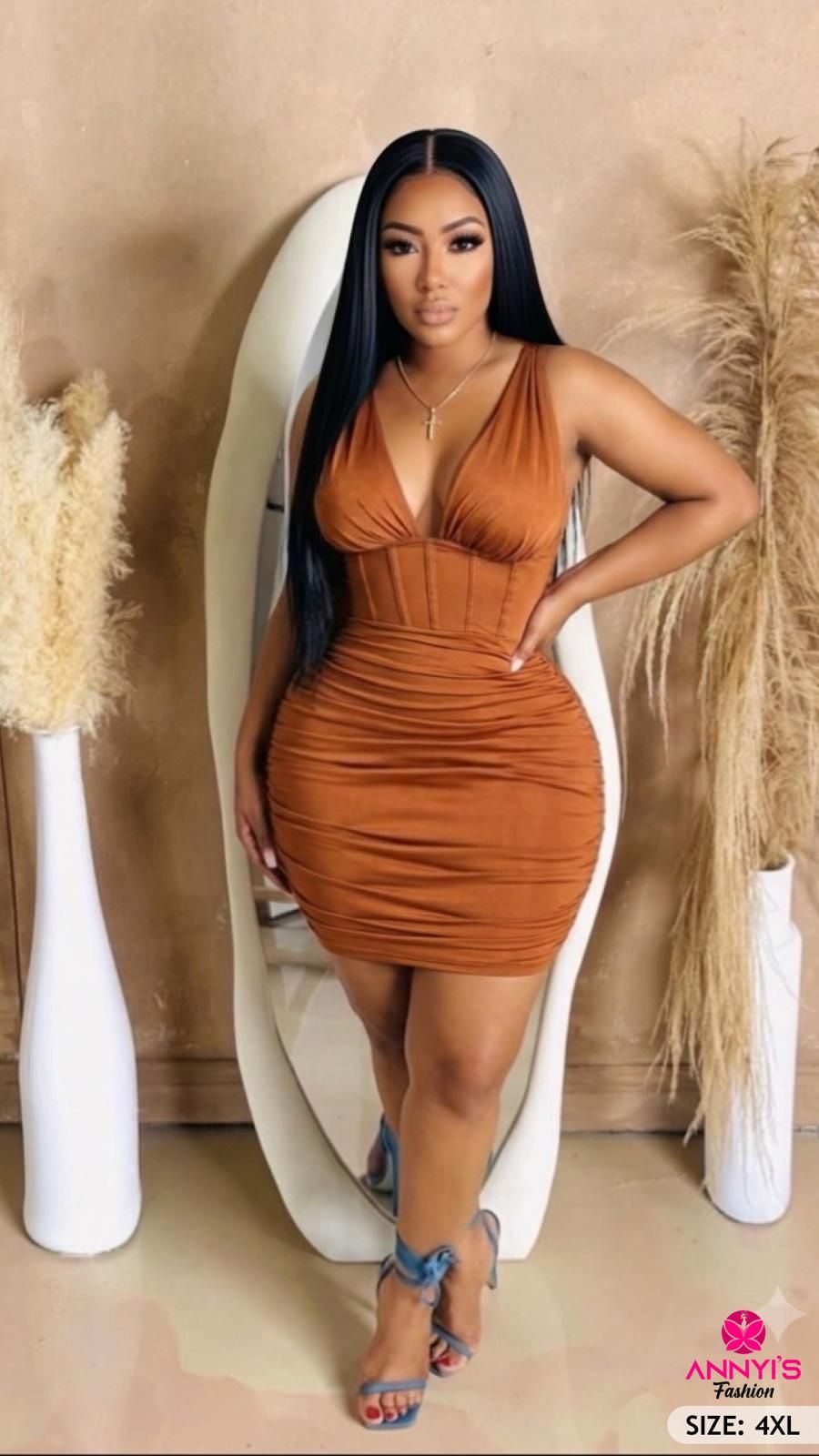 Bliss Satin Ruched Bodycon Dress [4XL]