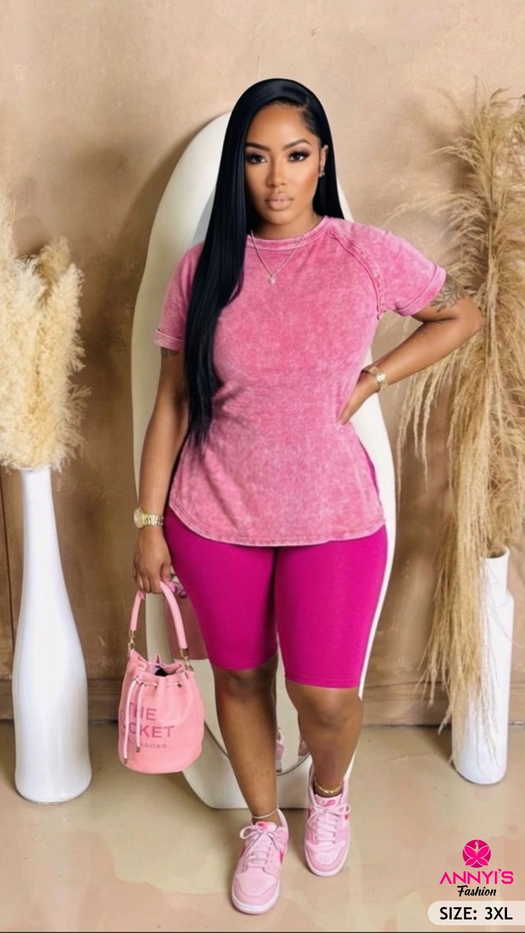 Bliss Relaxed Fit Short Sleeve Tee and Biker Shorts Set [3XL]