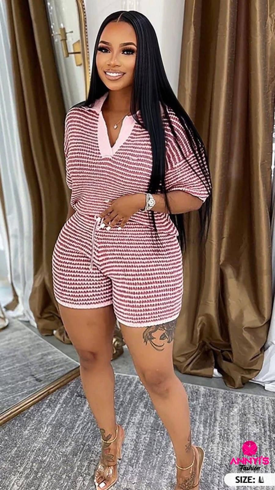 Luxe Striped Knit Two-Piece Set [L]