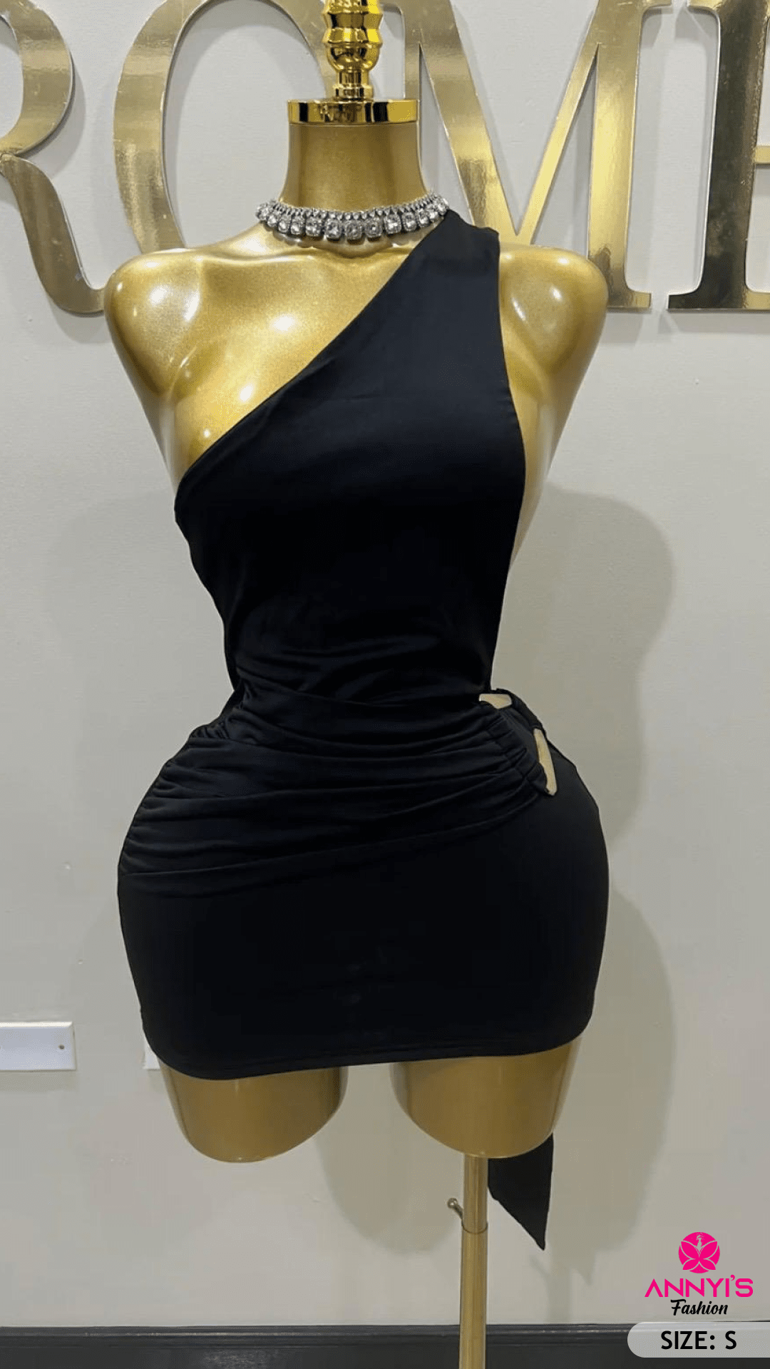 Midnight One-Shoulder Black Mini Dress [S]