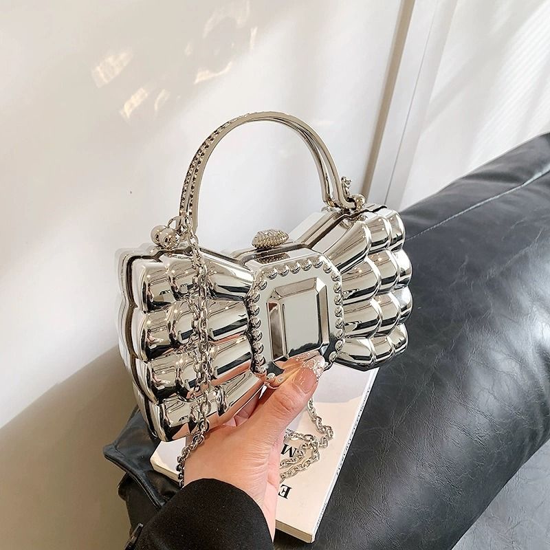Glam Metallic Bow Clutch Bag